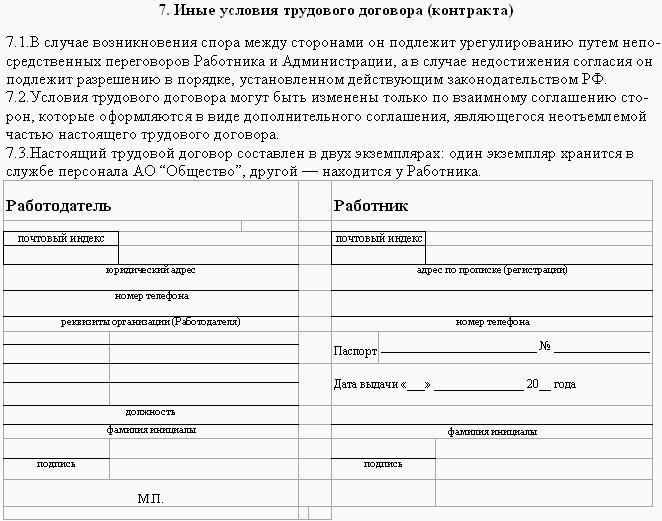Образцы трудовых договоров