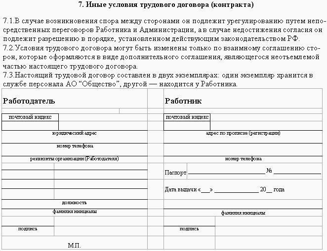 Образцы трудовых договоров